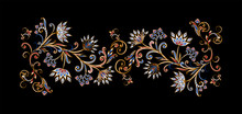 Bouquet Of Fantastic Flowers. Background In Ethnic Traditional Style. Abstract Vintage Pattern With Decorative Flowers, Leaves And Paisley Pattern In Oriental Style.