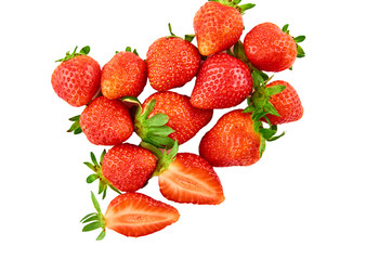 Wall Mural - Strawberry berries and strawberry slice, Isolated on a white background. Organic food. The view from the top.