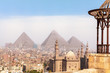 Egypt world known sights, view on the Pyramids of Giza and the Mosque of Cairo