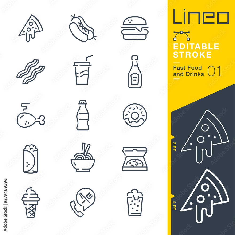 Lineo Editable Stroke - Fast Food and Drinks line icons Stock Vector ...