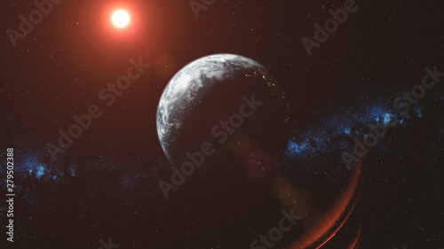 Epic Earth Orbit Observation Red Sun Beam Glow Solar System