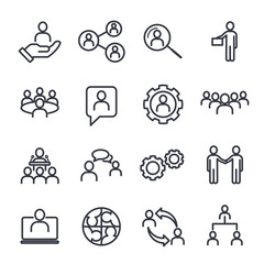 Leinwandbilder - Icons Set of Team Work Related Vector Simple Line. Management line icons. Set of Business audit, Startup strategy and Employees linear icons. Business strategy, Startup and Teamwork symbols.