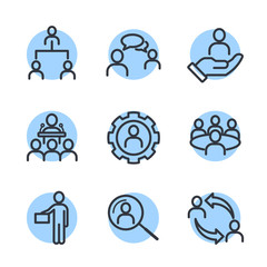 Aufkleber - Icons Set of Team Work Related Vector Simple Line. Management line icons. Set of Business audit, Startup strategy and Employees linear icons. Business strategy, Startup and Teamwork symbols.
