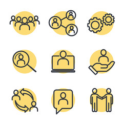 Poster - Icons Set of Team Work Related Vector Simple Line. Management line icons. Set of Business audit, Startup strategy and Employees linear icons. Business strategy, Startup and Teamwork symbols.
