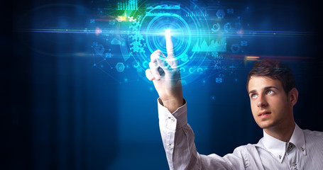 Aufkleber - Man touching hologram screen displaying medical symbols and charts