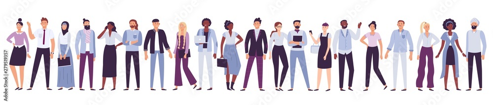 Business company people. Office team, multicultural collective workers group and businessman community vector illustration - obrazy, fototapety, plakaty 