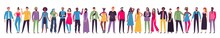 Multicultural People Group. Adult Citizens, Workers Team Standing Together And Multiethnic Society Vector Illustration