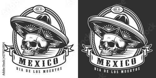 Mexican Day of Dead monochrome logotype