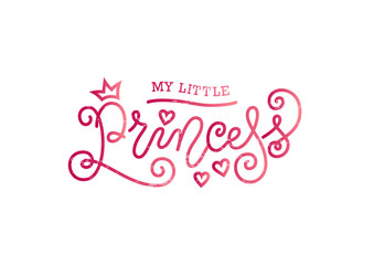 Wall Mural - Modern mono line calligraphy lettering of My little princess in pink on white background