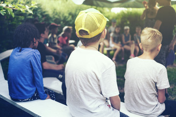 Wall Mural - meeting of children in the camp in a summer sunny day