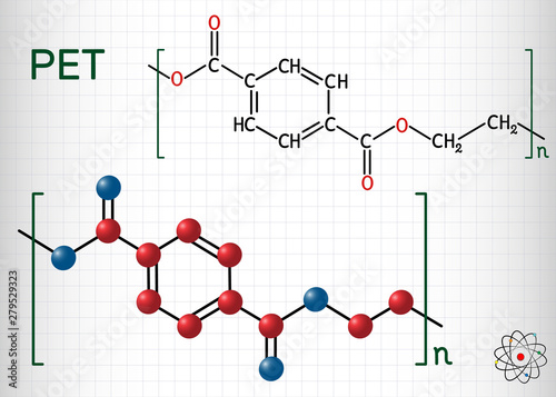 Fotografía Polyethylene terephthalate or PET, PETE polyester, thermoplastic polymer molecule