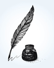 Vector Freehand Drawing Of Ancient Pen And Inkwell