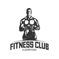 Wall Mural - Fitness vector logo design template,design for gym and fitness vector. Fitness club logo with exercising athletic man, vector illustration