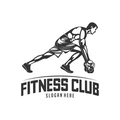 Wall Mural - Fitness vector logo design template,design for gym and fitness vector. Fitness club logo with exercising athletic man, vector illustration