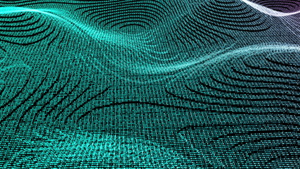 Poster - wave particles abstract surface with flicker effect, computer generated 3d rendering background like