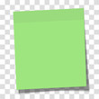 Green paper sticky note glued to the surface isolated on transparent background. Vector illustration.