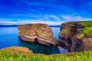 View of the cliff and the rock at Bell Island Light House, Newfoundland, Canada