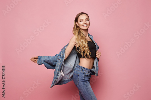 black top with denim jacket