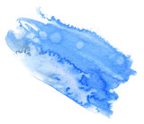 Fototapeta Motyle - blue watercolor blot background with paper texture on white background abstract water painted elements