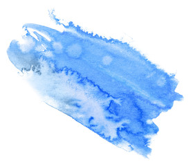 blue watercolor blot background with paper texture on white background abstract water painted elements