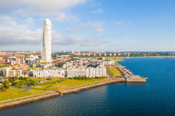 Wall Mural - Beautiful aerial panoramic view of the Malmo city in Sweden.