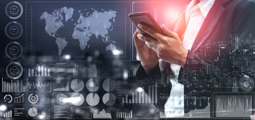 Data Analysis for Business and Finance Concept. Graphic interface showing future computer technology of profit analytic, online marketing research and information report for digital business strategy.