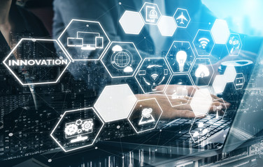 Innovation Technology for Business Finance Concept. Modern graphic interface showing symbol of innovative ideas thinking, research and development study.