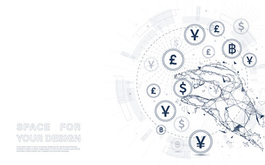 Poster - Human hand holding currency coin. Money transfer. Global Currency