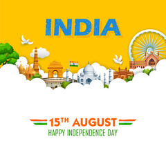 Poster - illustration of Famous Indian monument and Landmark for Happy Independence Day of India