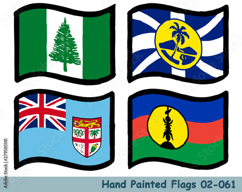 手描きの旗アイコン ノーフォーク島の旗 ロード ハウ島の旗 フィジーの国旗 ニューカレドニアの旗 Flag Of The Norfolk Island Lord Howe Island Fiji New Caledonia Hand Drawn Isolated Vector Icon Stock Vector Adobe Stock