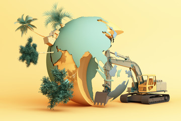 the world is being destroyed by human's hand. 3d rendering