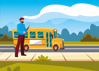 Canvas Print - man and school bus in the street