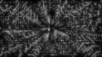 Poster - Abstract technology background of led screen with moving stripes and flickering particles. Animation of circuit electric signal with light shine.