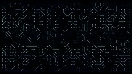 Poster - Lines drawn by bright spots eventually create an abstract image of a circuit board on a black background. It may represent electronic connections, communication, futuristic technology.