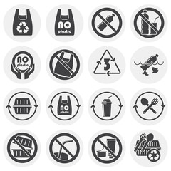 Poster - Plastic related icons set on background for graphic and web design. Simple illustration. Internet concept symbol for website button or mobile app.