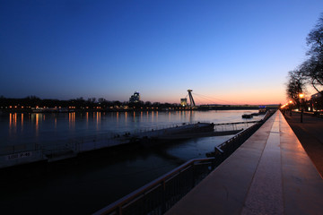 romantic panorama view at danube river with blue sky