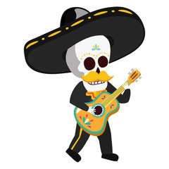 Poster - mexican skull mariachi playing guitar