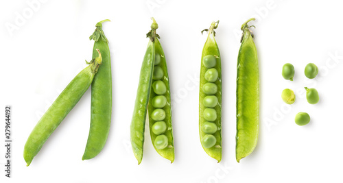 Cuadros en Lienzo pea pods and single fresh green peas isolated on a white background, food / nutr