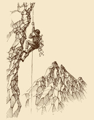 Man climbing a rocky mountain wall wallpaper