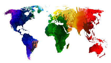 Wall Mural - world map watercolor, colorful splash continents of the planet - stock vector