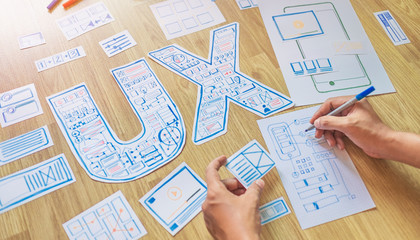 Poster - ux designer creative prototype Graphic planning application development for web mobile phone . User experience concept.