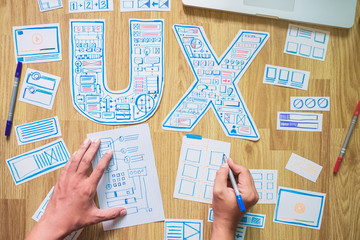 Poster - ux designer creative prototype Graphic planning application development for web mobile phone . User experience concept.