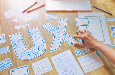 Poster - ux designer creative prototype Graphic planning application development for web mobile phone . User experience concept.