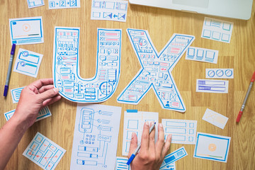 Poster - ux designer creative prototype Graphic planning application development for web mobile phone . User experience concept.