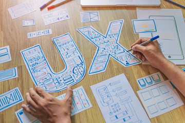 Poster - ux designer creative prototype Graphic planning application development for web mobile phone . User experience concept.