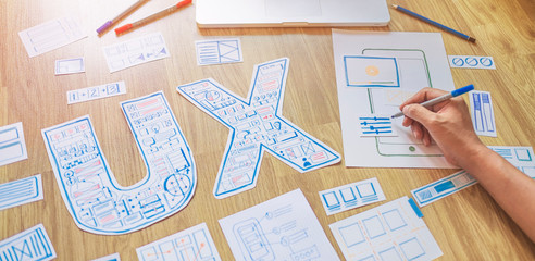 Poster - ux designer creative prototype Graphic planning application development for web mobile phone . User experience concept.