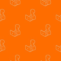 Poster - Businessman using his laptop pattern vector orange for any web design best
