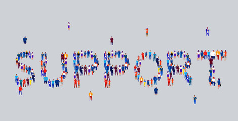 Poster - businesspeople crowd gathering in shape of support word different business people employees group st