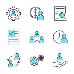 Aufkleber - Icons Set of Team Work Related Vector Simple Line. Management line icons. Startup strategy and Employees linear icons. Business strategy, Startup and Teamwork symbols.