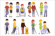 © topvectors - Physically Handicapped People Receiving Help And Support From Their Friends Family, Enjoying Full Life With Disability Set Of Illustrations Smiling Disabled Men Women